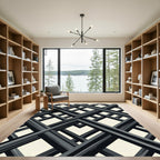 Monochrome Interlocking Geometric Grid Rug