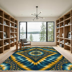 Radiant Blue Yellow Mandala Tie Dye Rug