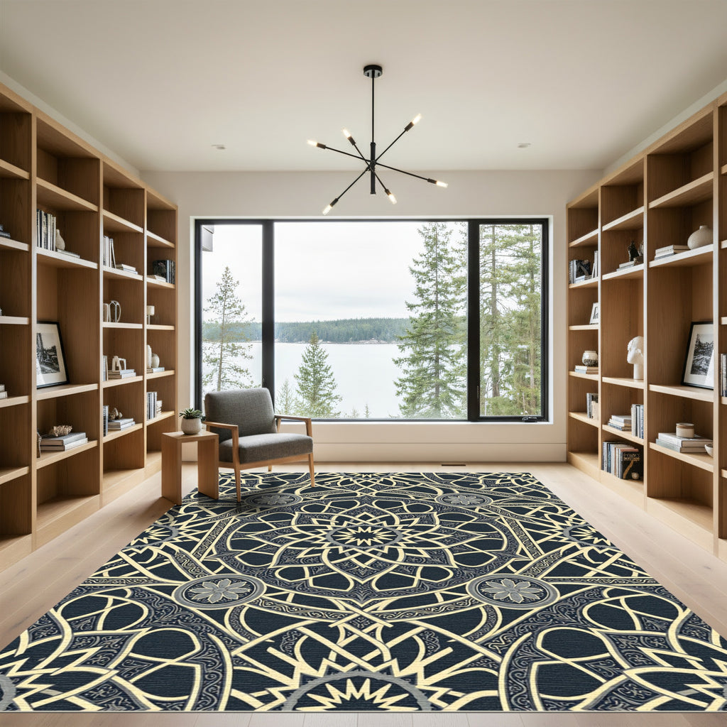 Intricate Ivory Arabesque Mandala Rug