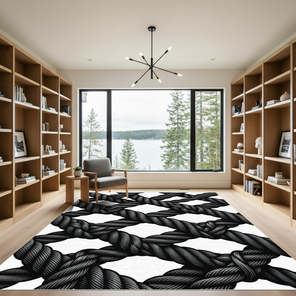 Charcoal Braided Diamond Net Rug