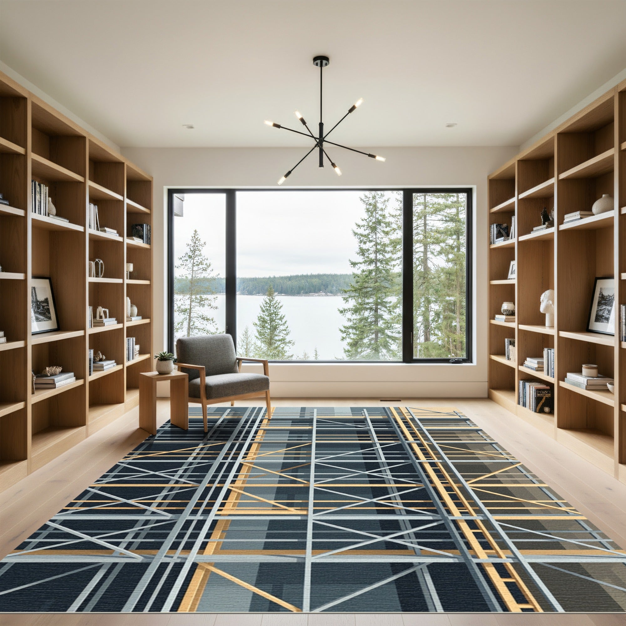 Industrial Grid Yellow Steel Structure Rug