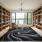 Monochromatic Swirl Abstract Lines Rug