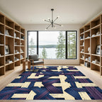 Modern Navy and Cream Woven Geometric Rug