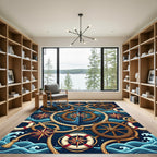 Nautical Navy Anchor Compass Steering Wheel Rug