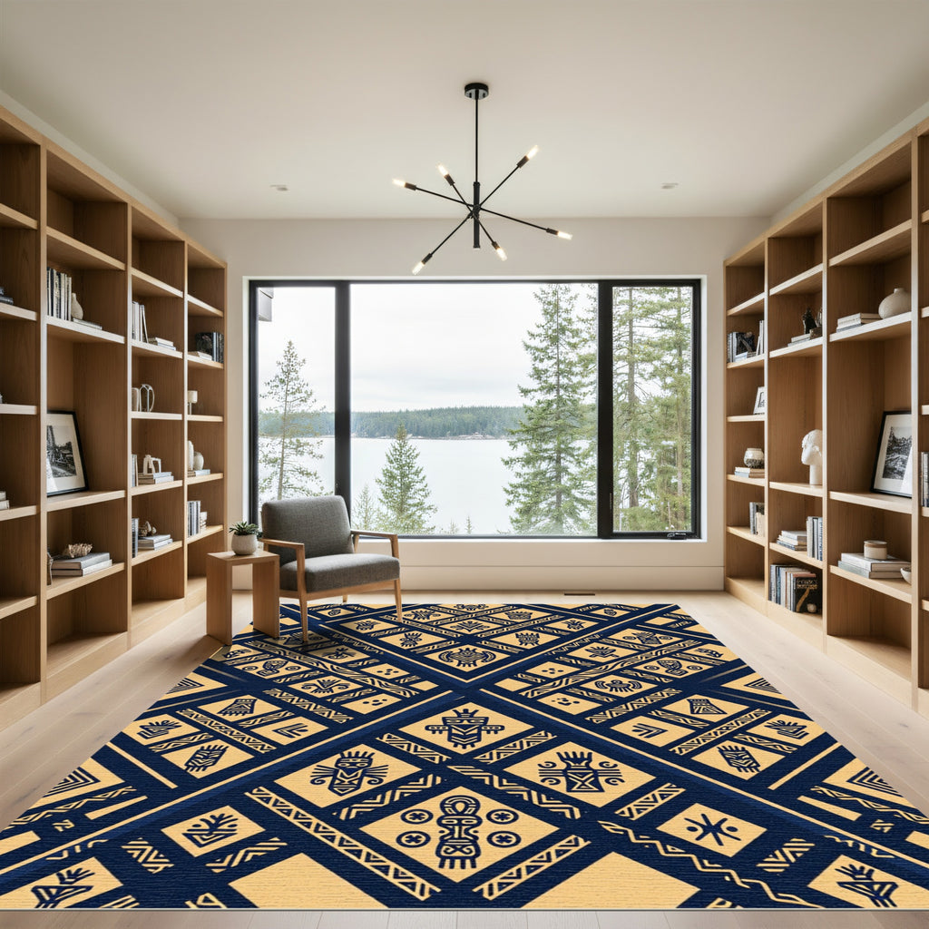 Navajo Inspired Dark Blue Terra Cotta Medallions Rug