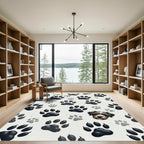 Playful Dark Paw Print Puppy Illustration Rug