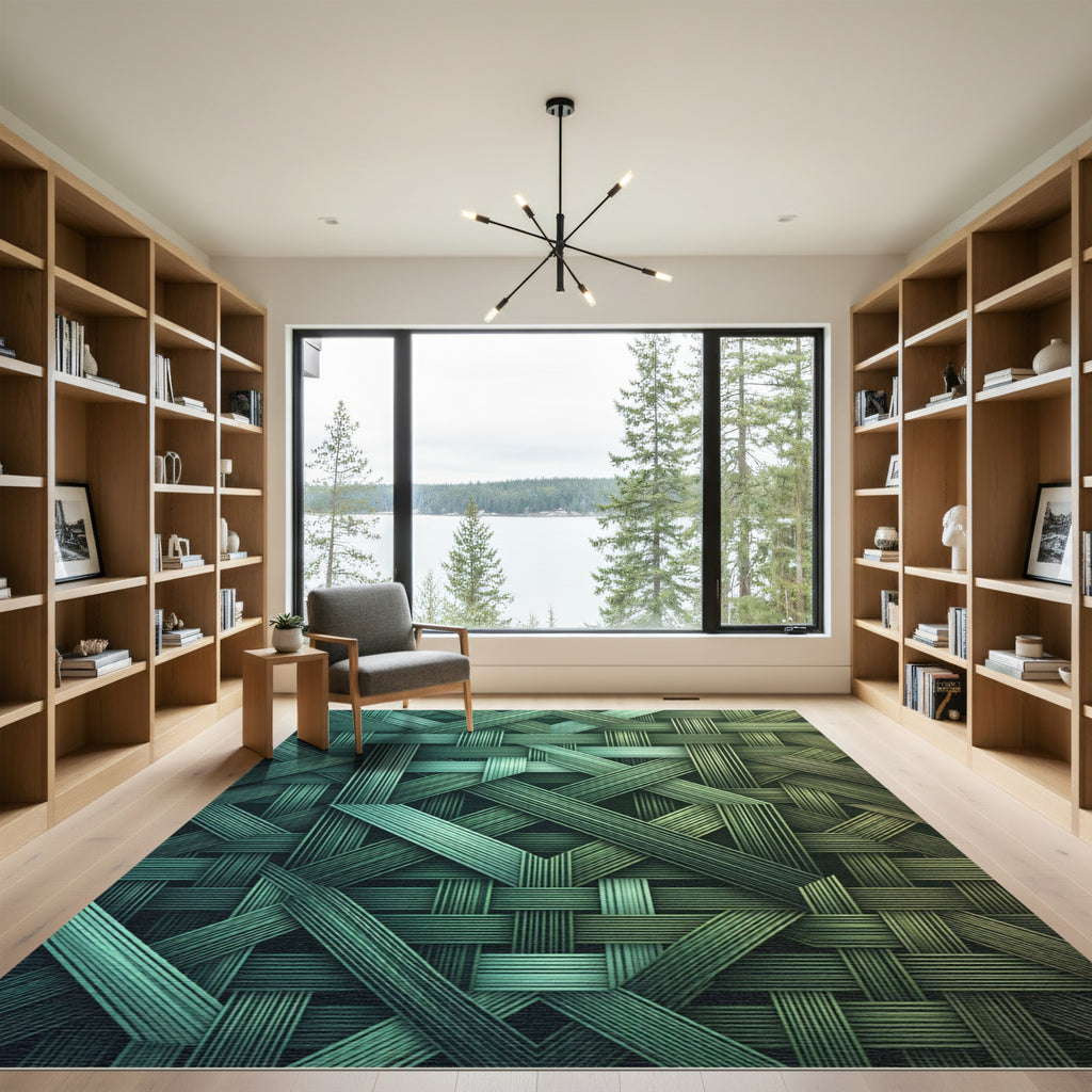 Teal Green Woven Interlocking Ribbons Rug