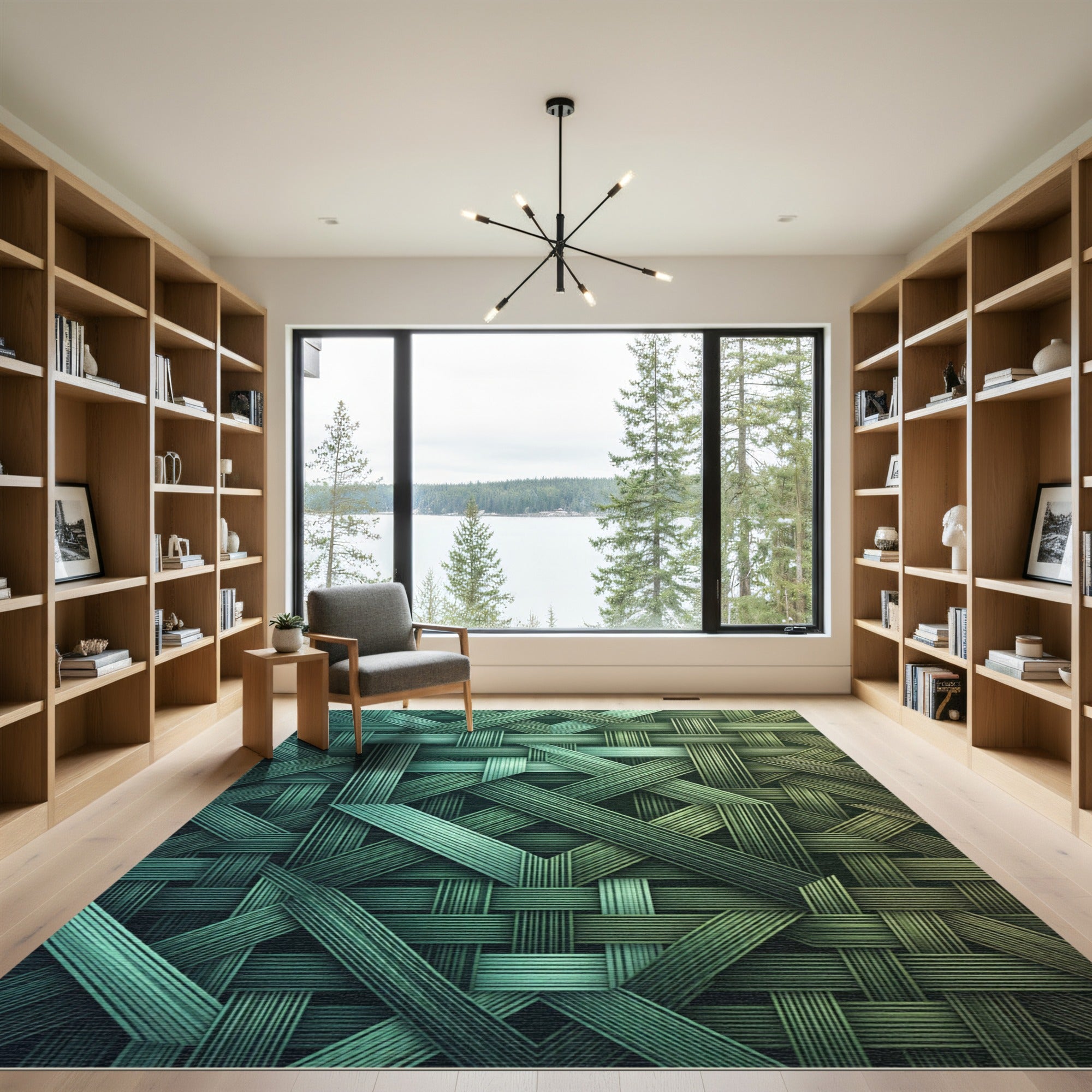 Teal Green Woven Interlocking Ribbons Rug