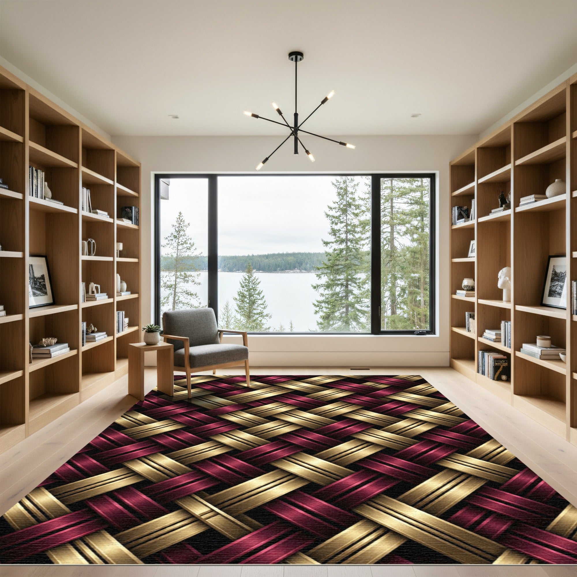 Regal Crimson Gold Woven Texture Rug