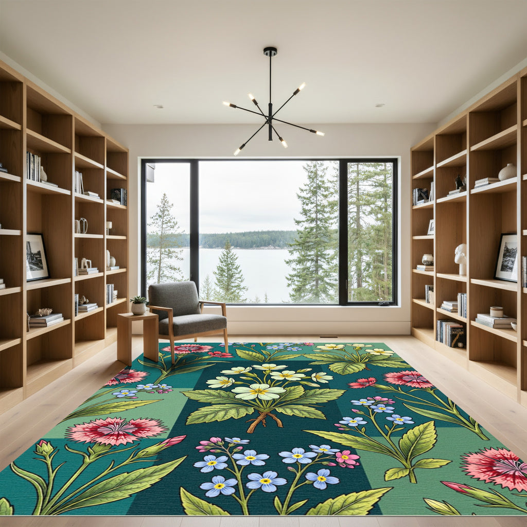Vintage Floral Collage Emerald Garden Rug