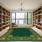 Golden Floral Border Dark Emerald Rug