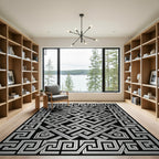 Monochromatic Silver Interlocking Geometric Maze Rug