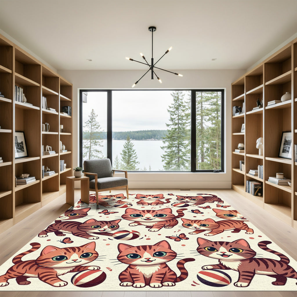 Playful Orange Tabby Cat Kitten Mosaic Rug