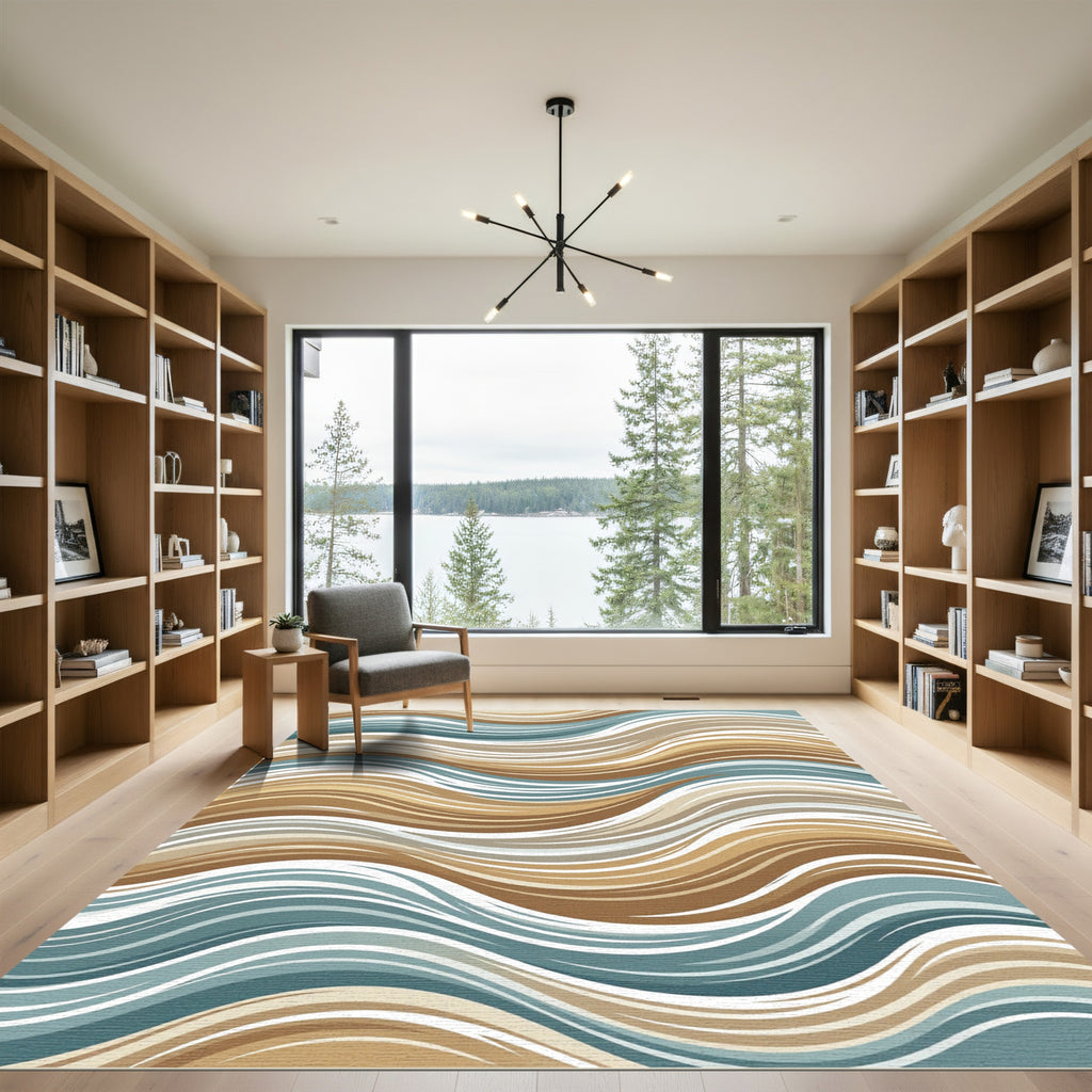 Earthy Tones Abstract Wave Flow Rug
