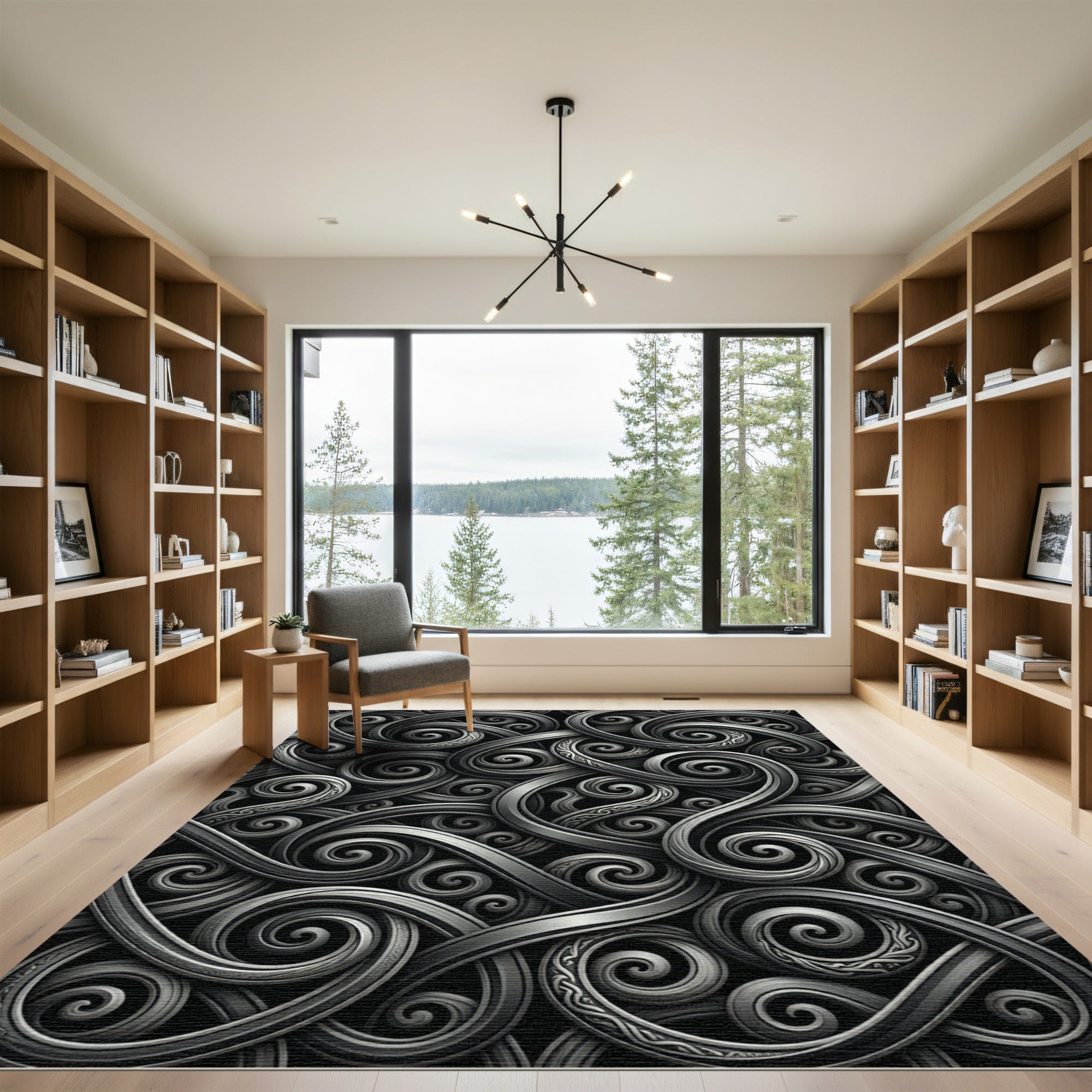 Intricate Gray Interlocking Swirls Rug