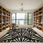 Elegant Black Ivory Fan Accordion Rug