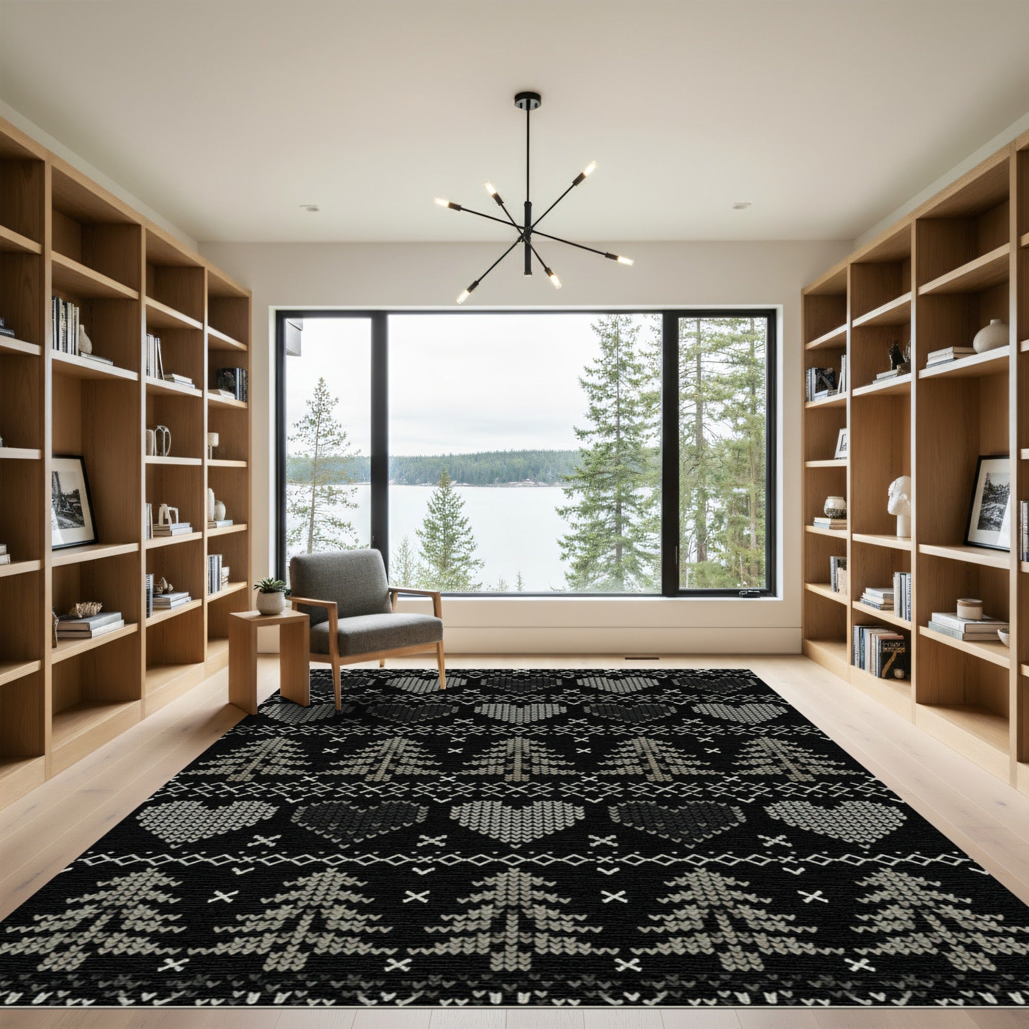 Cozy Gray Heart Tree Stripe Rug