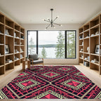 Deep Crimson Geometric Diamond Art Deco Rug