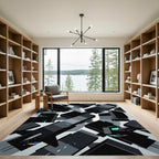 Monochrome Glitch Geometric Abstract Blocks Rug