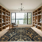 Ornate Gold Floral Damask Rug