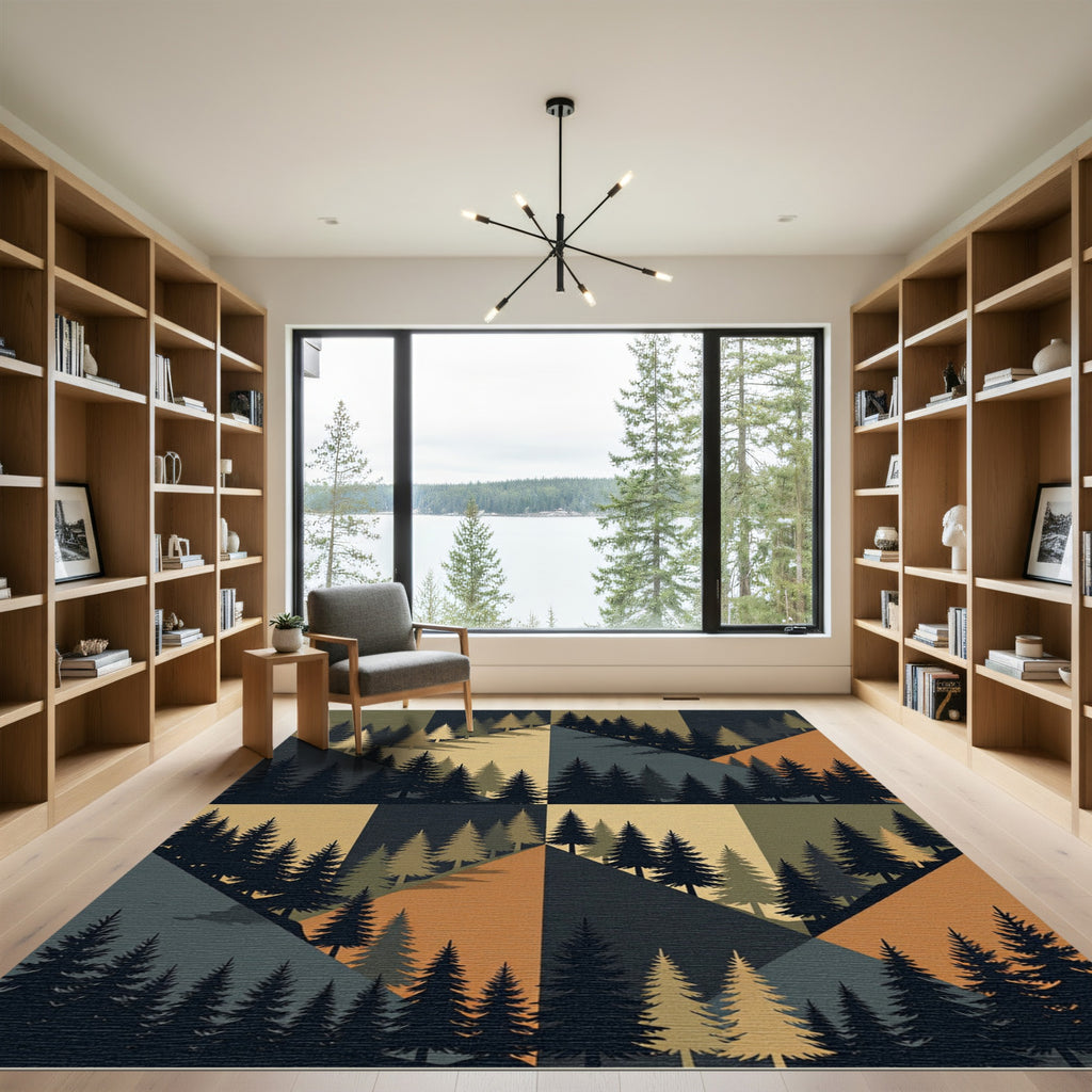 Geometric Forest Pine Earth Tone Landscape Rug