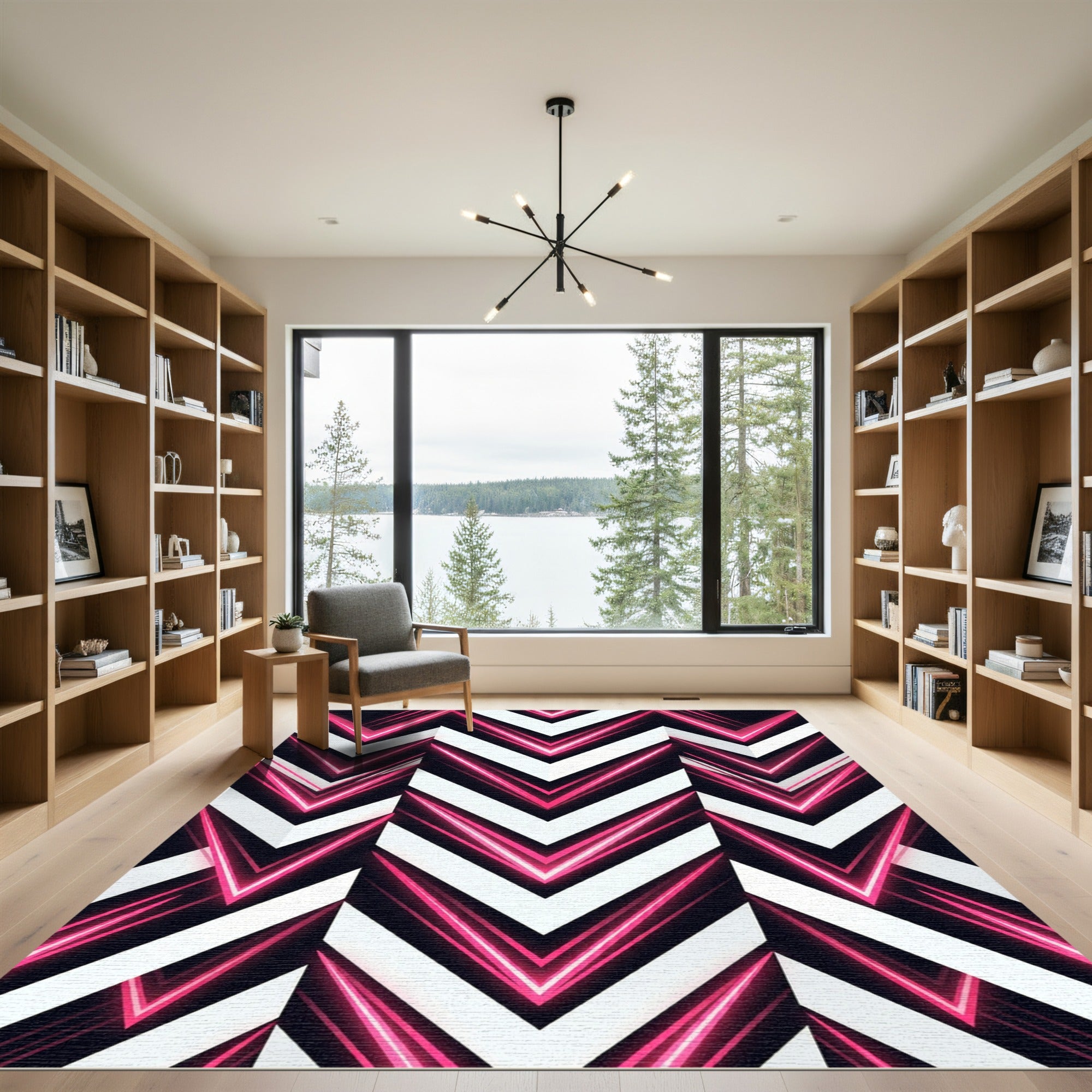 Neon Chevron Black and White Abstract Rug