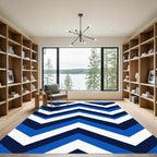 Bold Navy Blue Chevron Stripe Rug