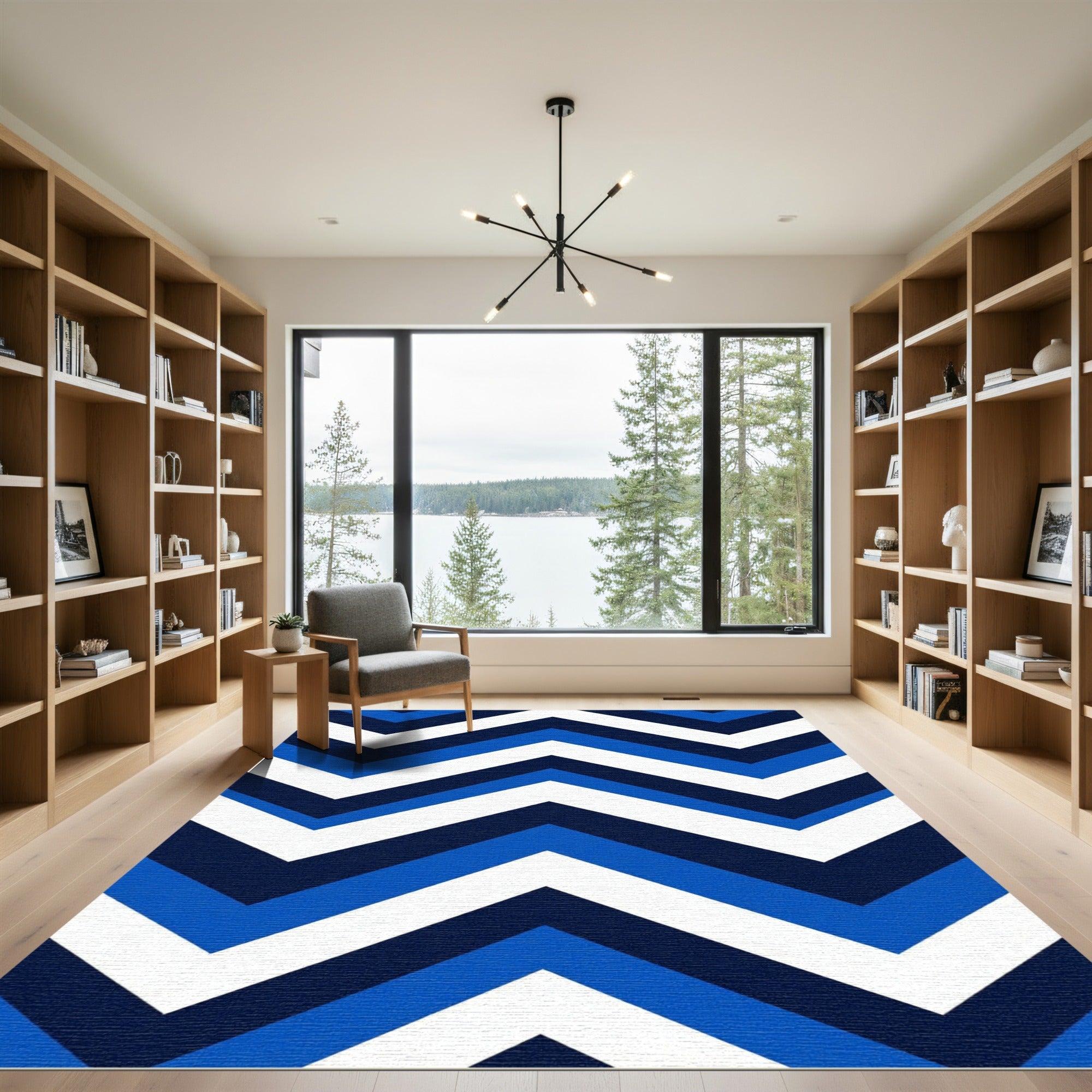 Bold Navy Blue Chevron Stripe Rug