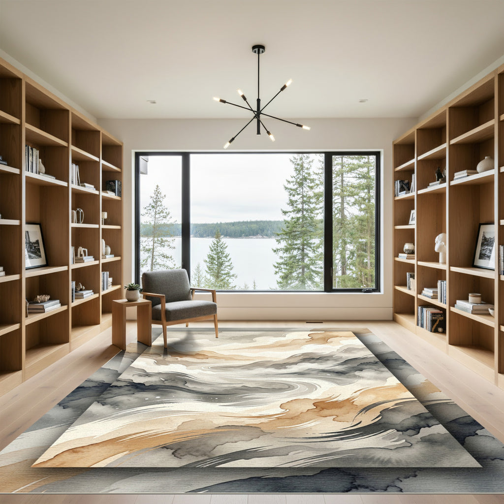 Ethereal Watercolor Swirls Mountain Mist Rug