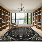 Ornate Black and Gold Floral Mandala Rug
