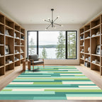 Modern Green Teak Geometric Stripe Rug