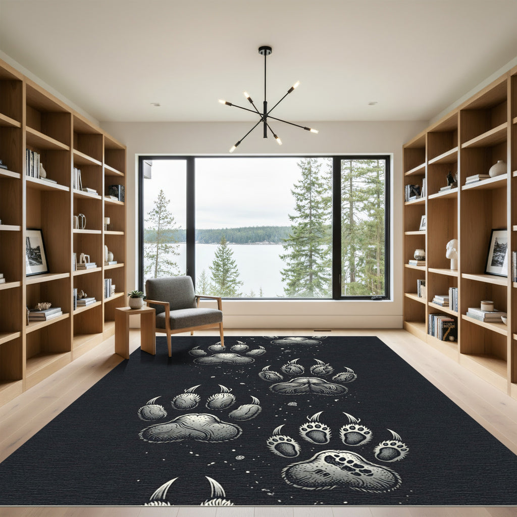 Grayscale Wildlife Paw Prints Rug