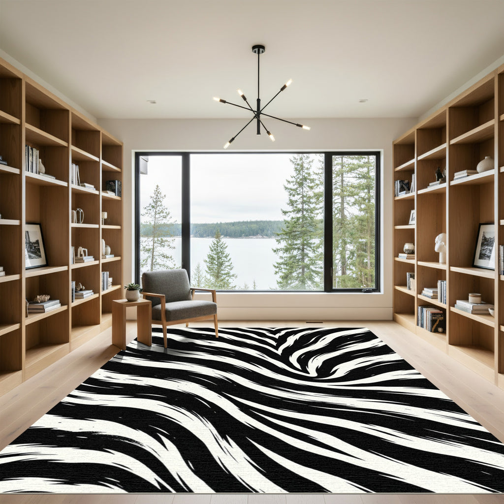 Bold Zebra Monochrome Abstract Flowing Lines Rug