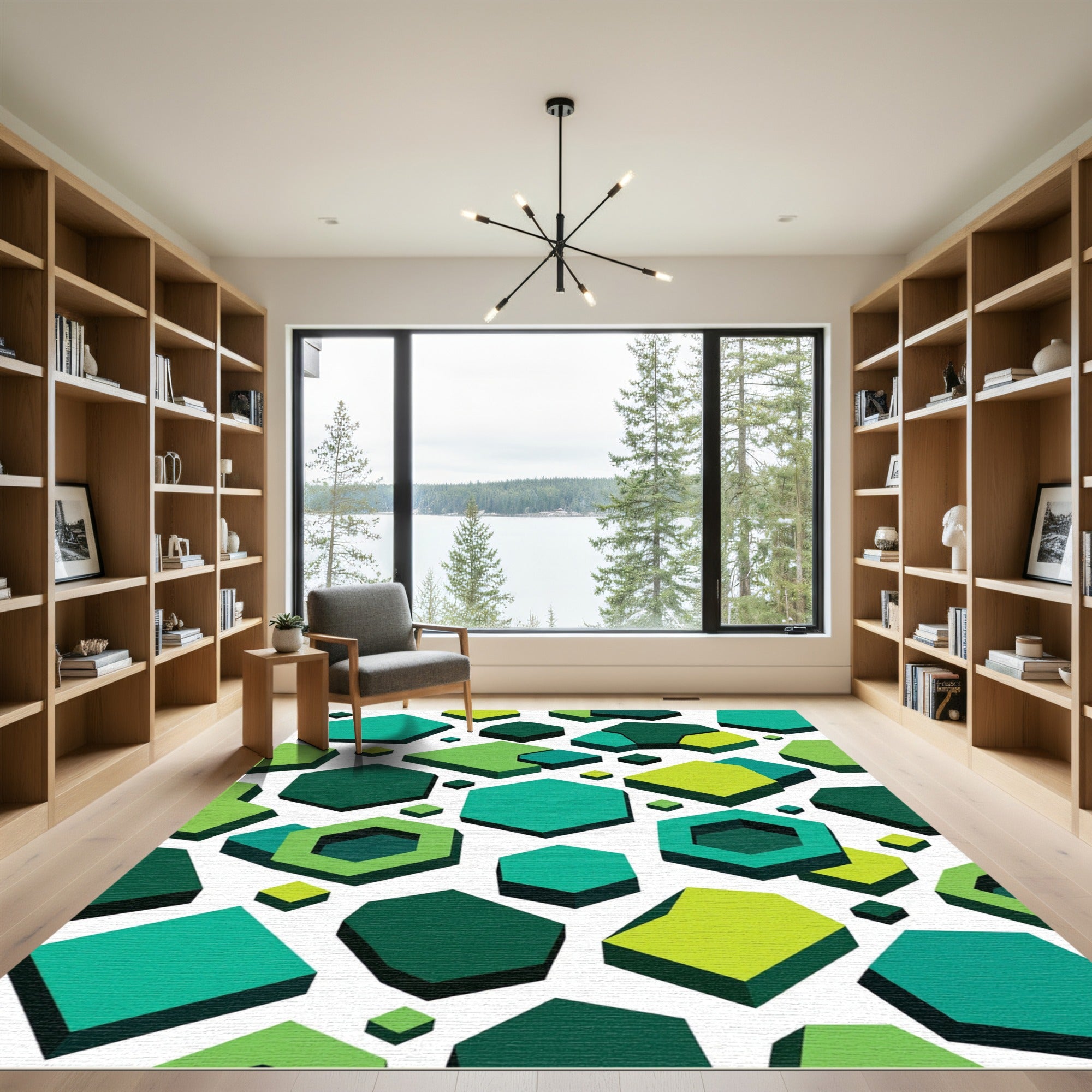 Emerald Green Geometric Tessellation Rug