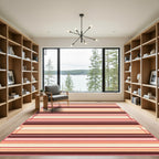 Warm Coral Red Striped Contemporary Rug