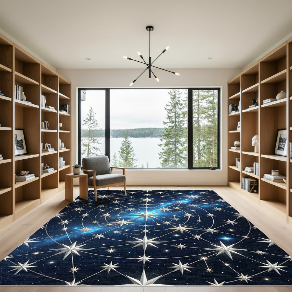 Celestial Silver Starry Midnight Sky Rug