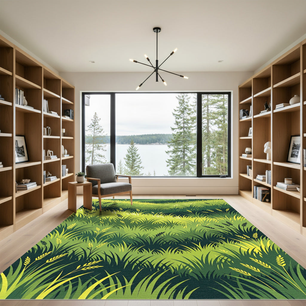 Verdant Green Field Wheat Stalks Rug