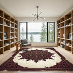 Intricate Burgundy Floral Damask Mandala Rug