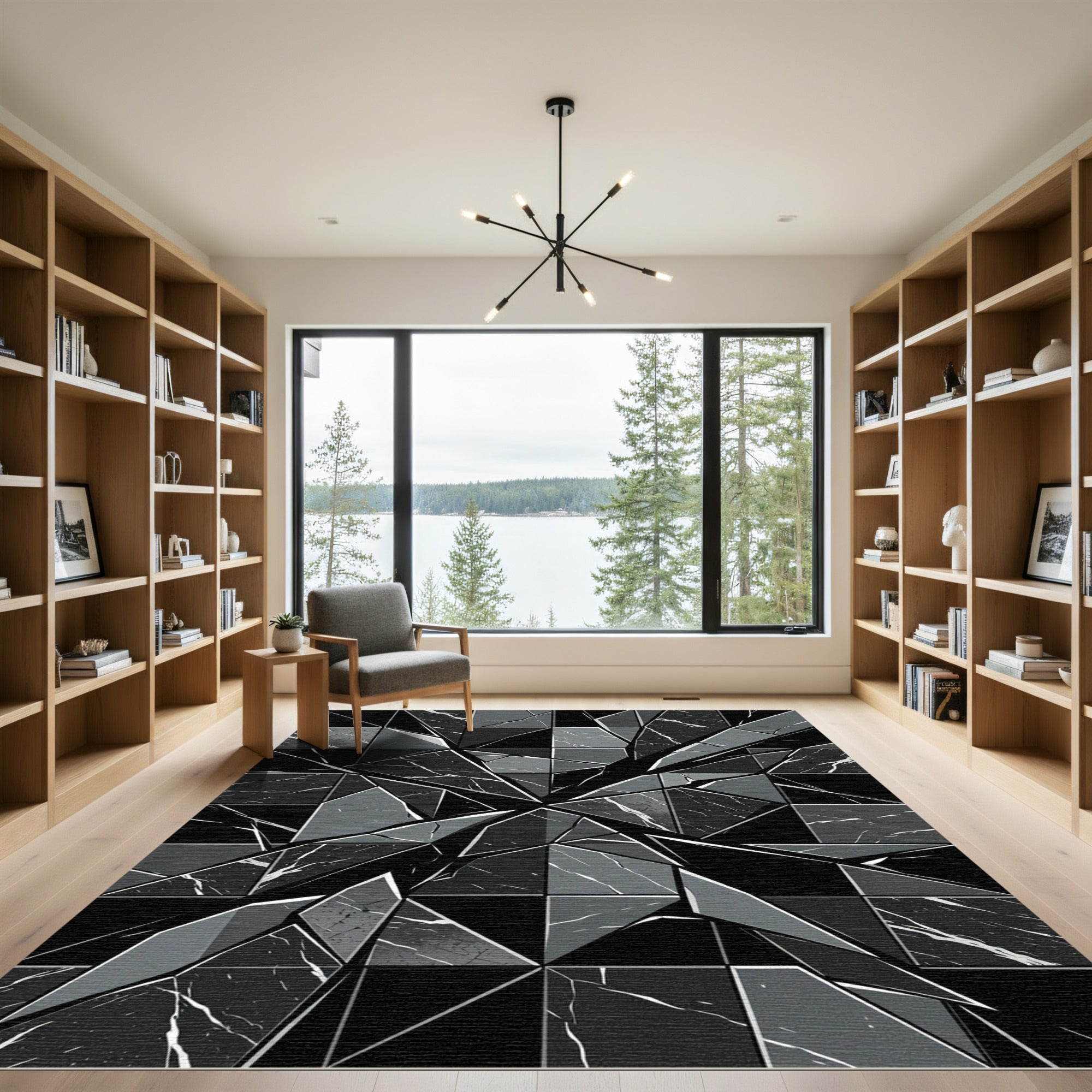 Dark Gray Shattered Marble Geometric Rug