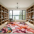 Crimson Teal Gold Fluid Watercolor Blend Rug