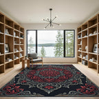 Ornate Crimson and Slate Floral Medallion Rug
