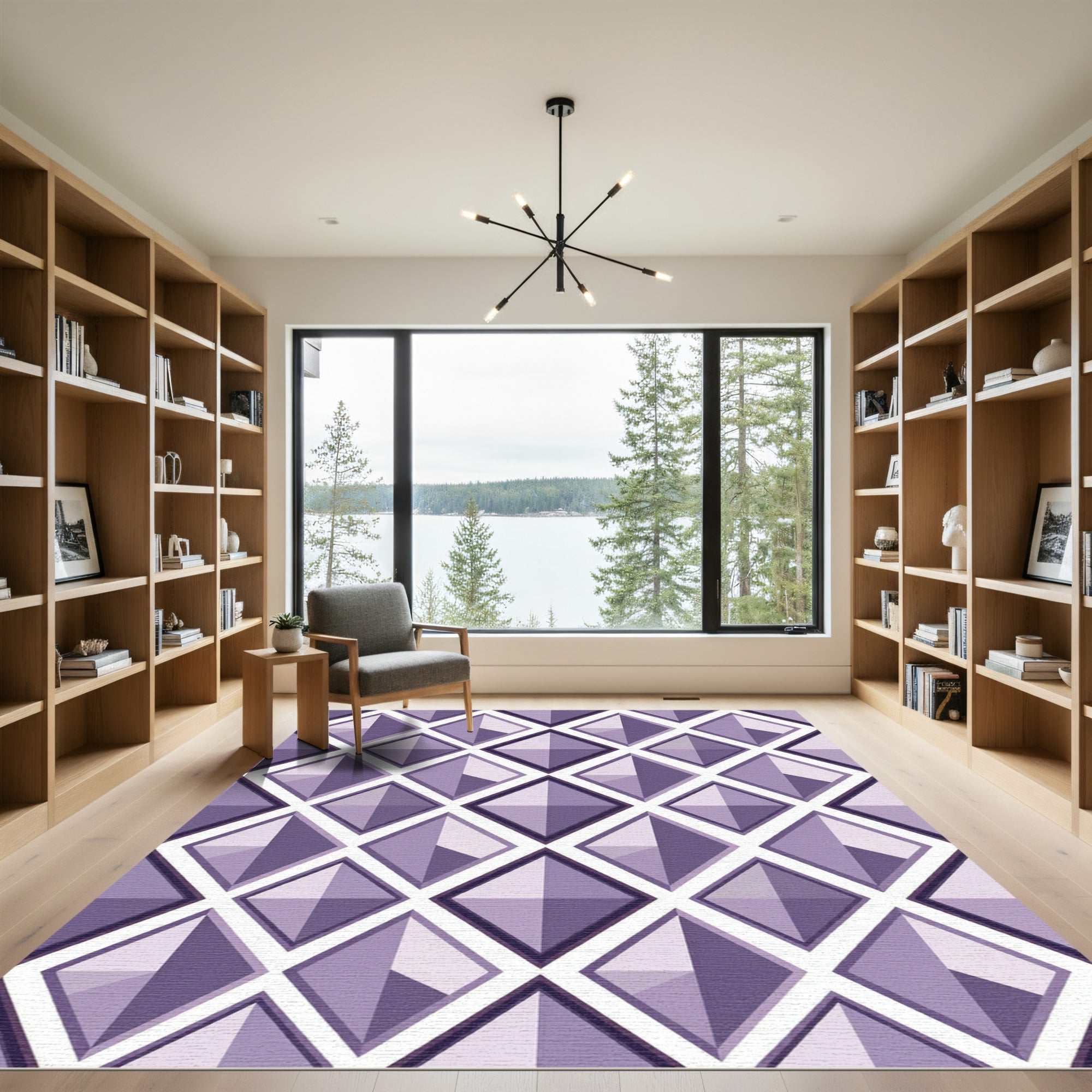 Modern Lavender Geometric Diamond Facet Rug