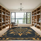 Golden Celestial Sunburst Art Deco Rug