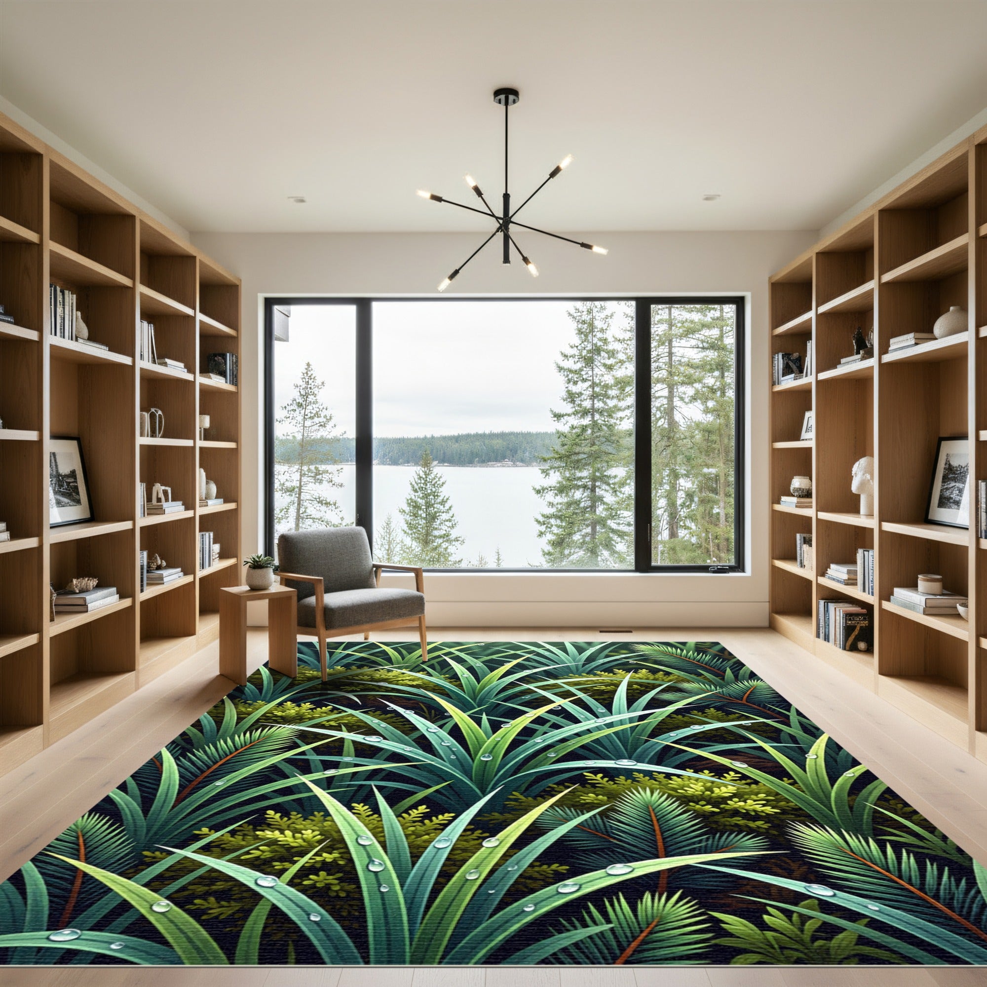 Dewy Forest Grass and Fern Foliage Rug