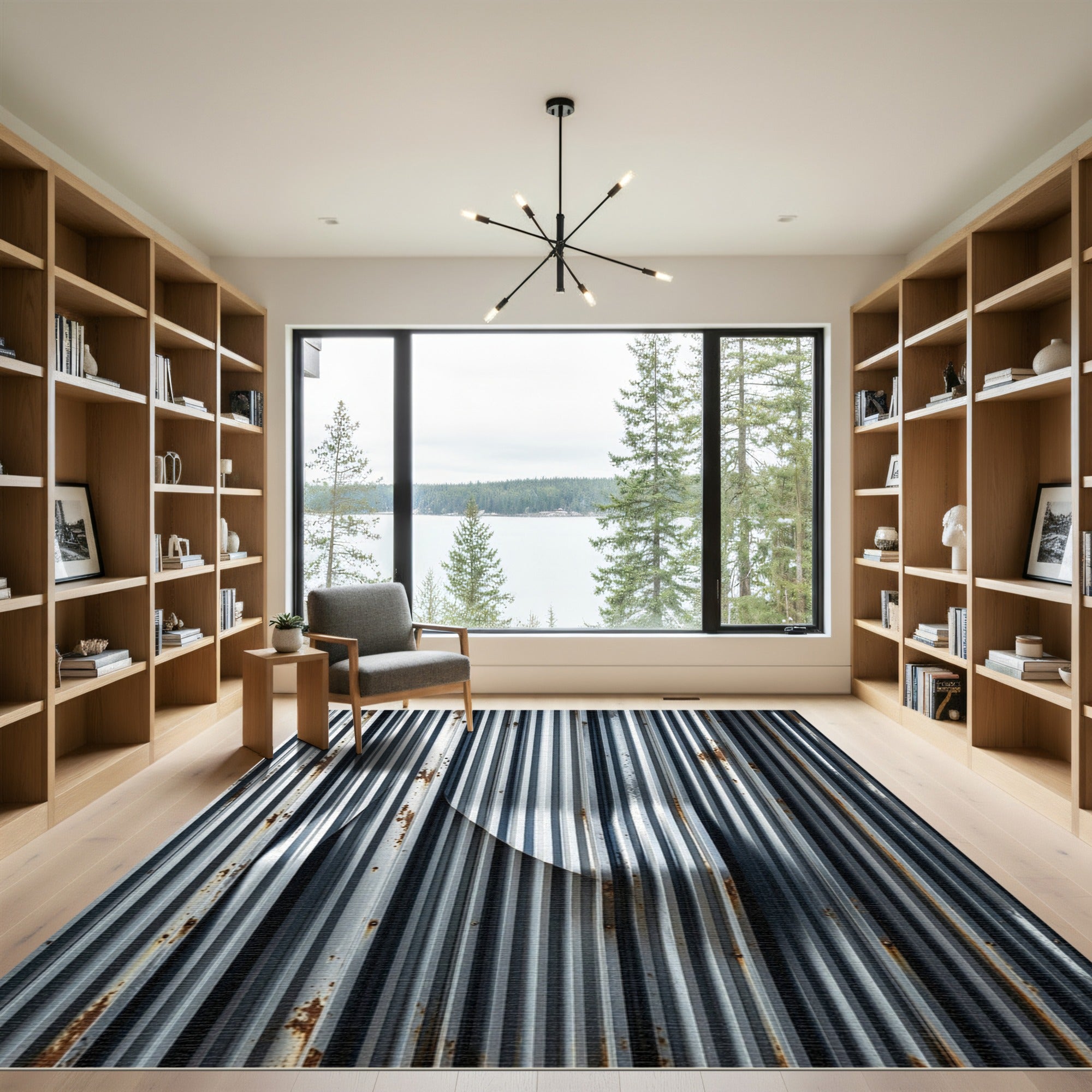 Metallic Industrial Corrugated Silver Striped Rug