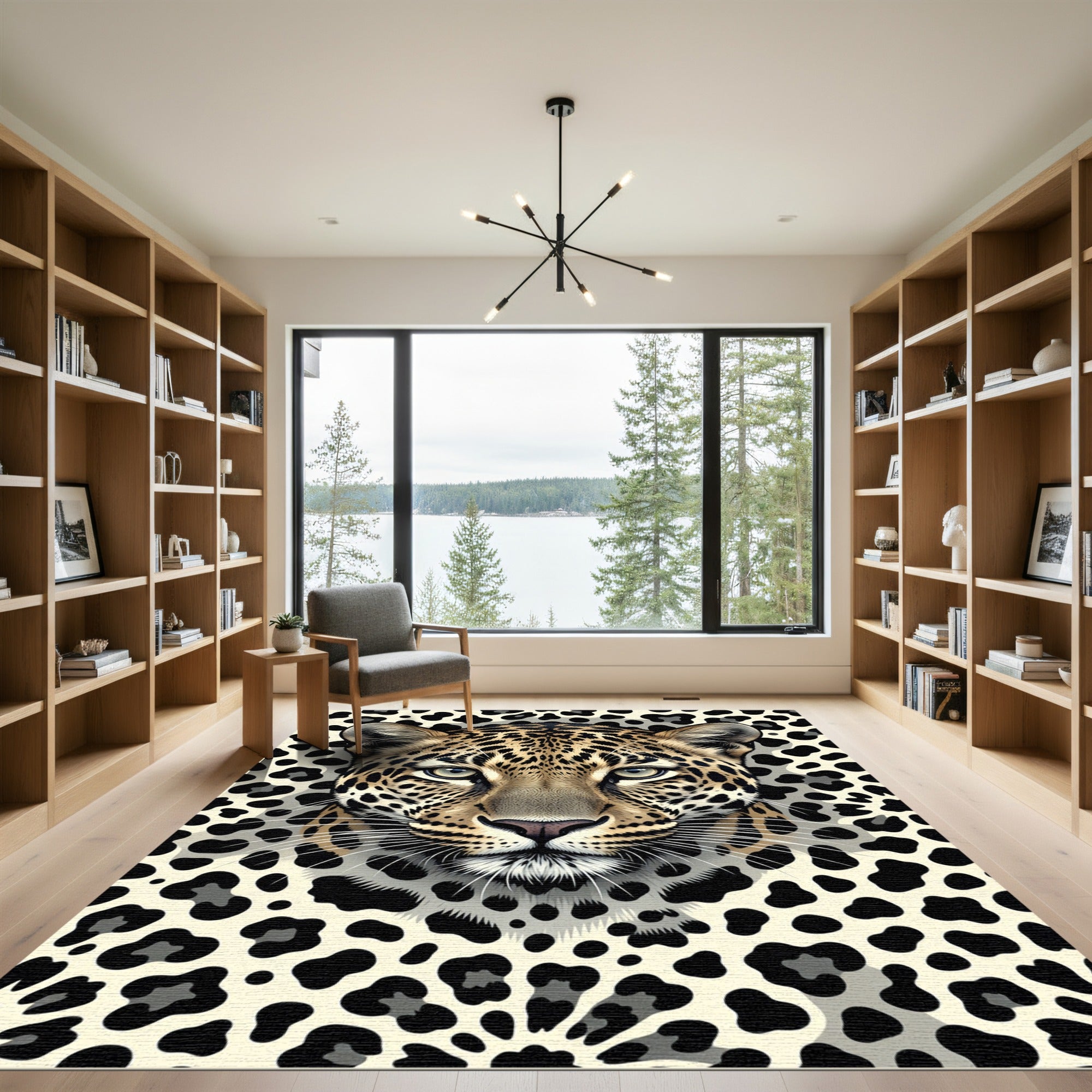 Majestic Leopard Close-up Cream Black Rug