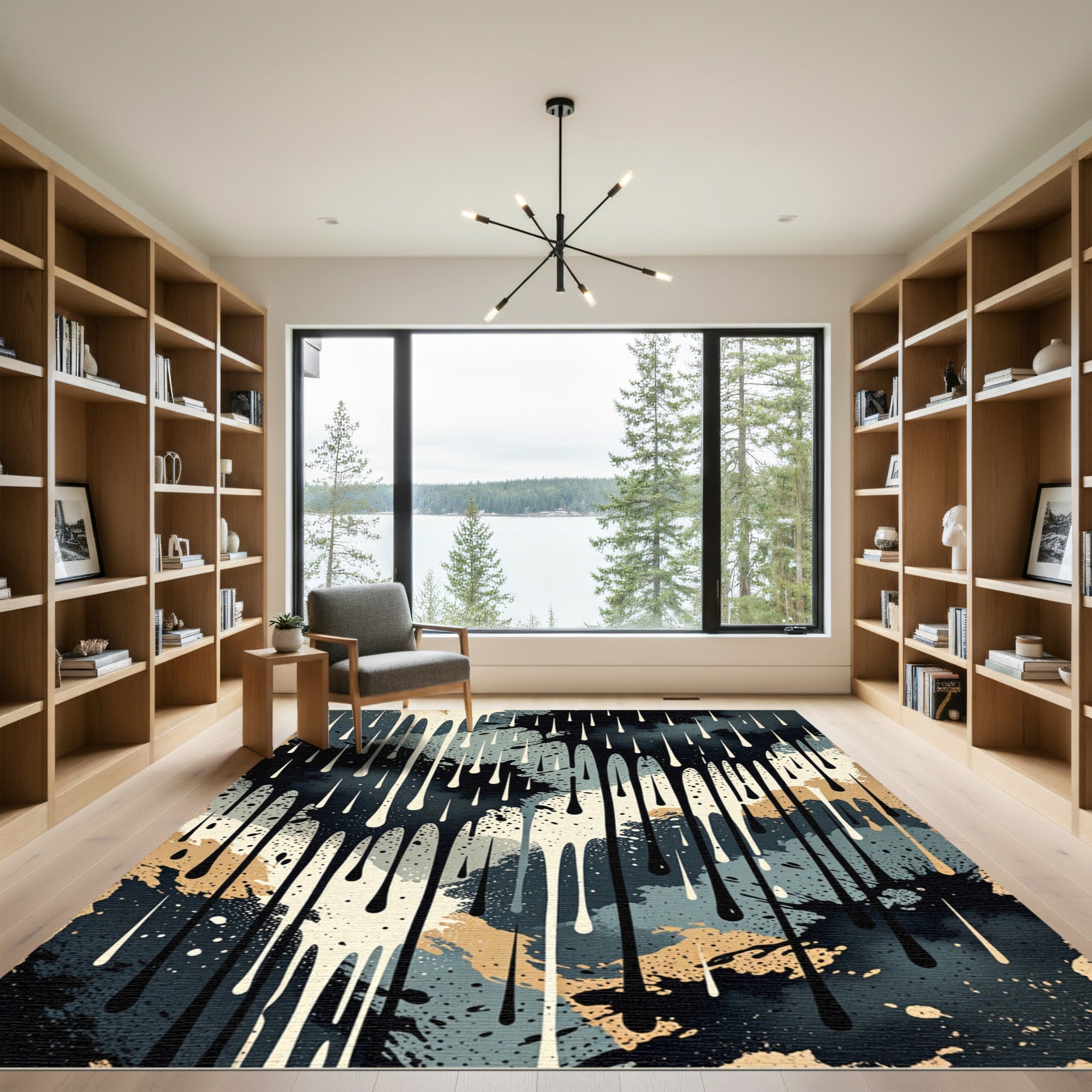 Dark Abstract Drip Stain Composition Rug