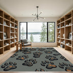 Rustic Charcoal Bear Paw Footprint Rug