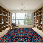 Rich Red Blue Floral Medallion Rug