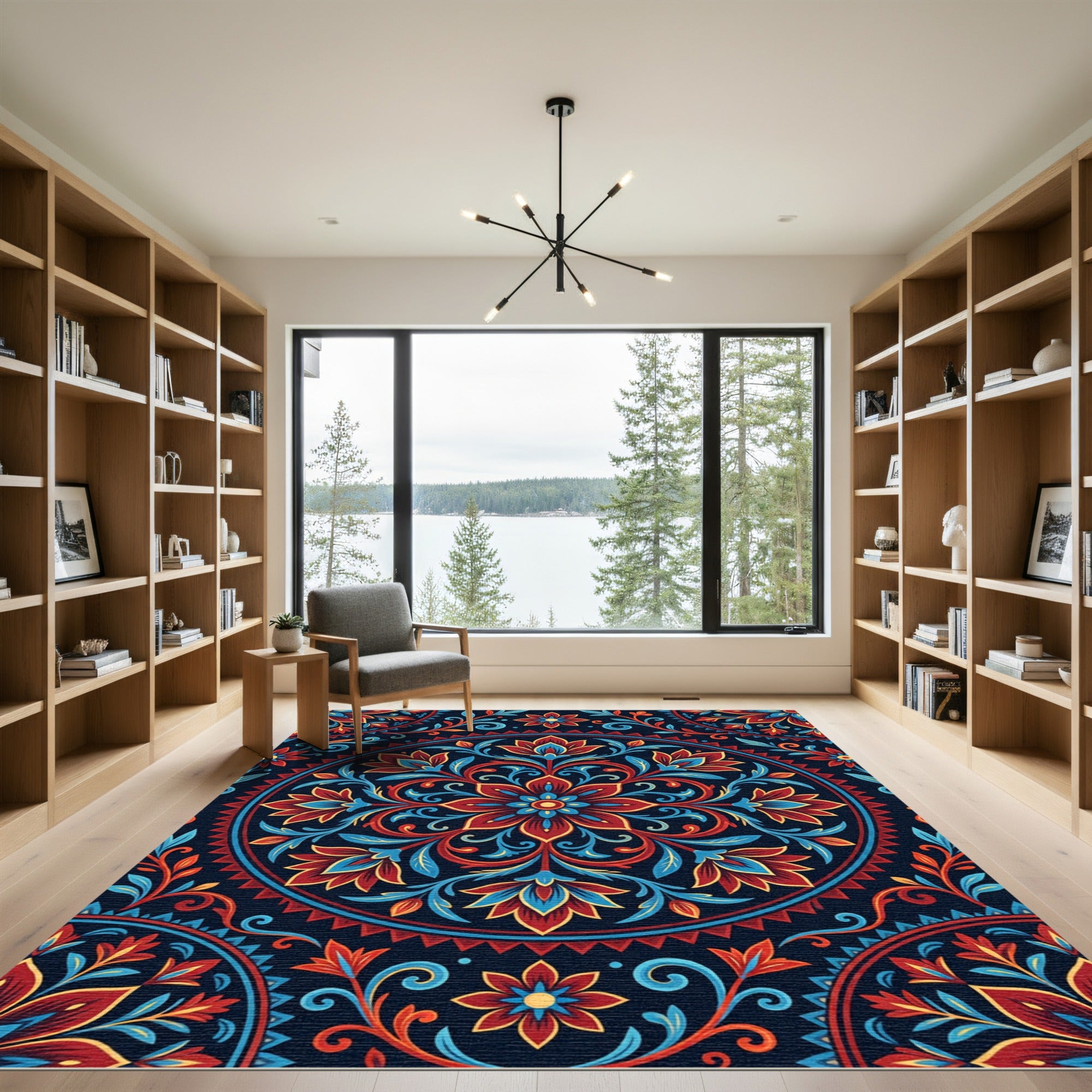 Rich Red Blue Floral Medallion Rug